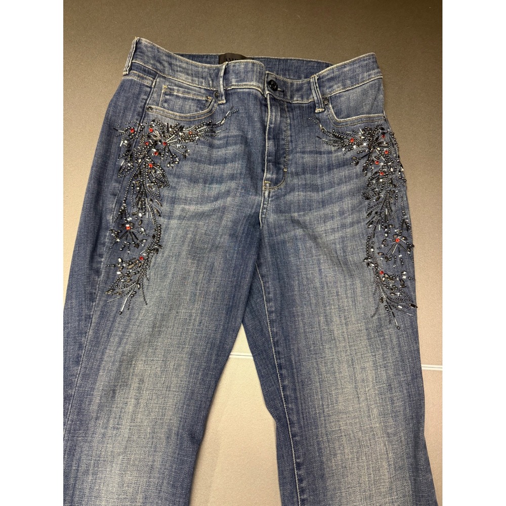 White House Black Market Slim Boot High Rise Beaded Embroidered Jeans 10 Blue